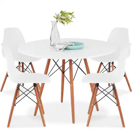 Front. Best Choice Products - Best Choice Products 5-Piece Compact Mid-Century Modern Dining Set w/ 4 Chairs, Wooden Legs - White/Walnut - White/Walnut.