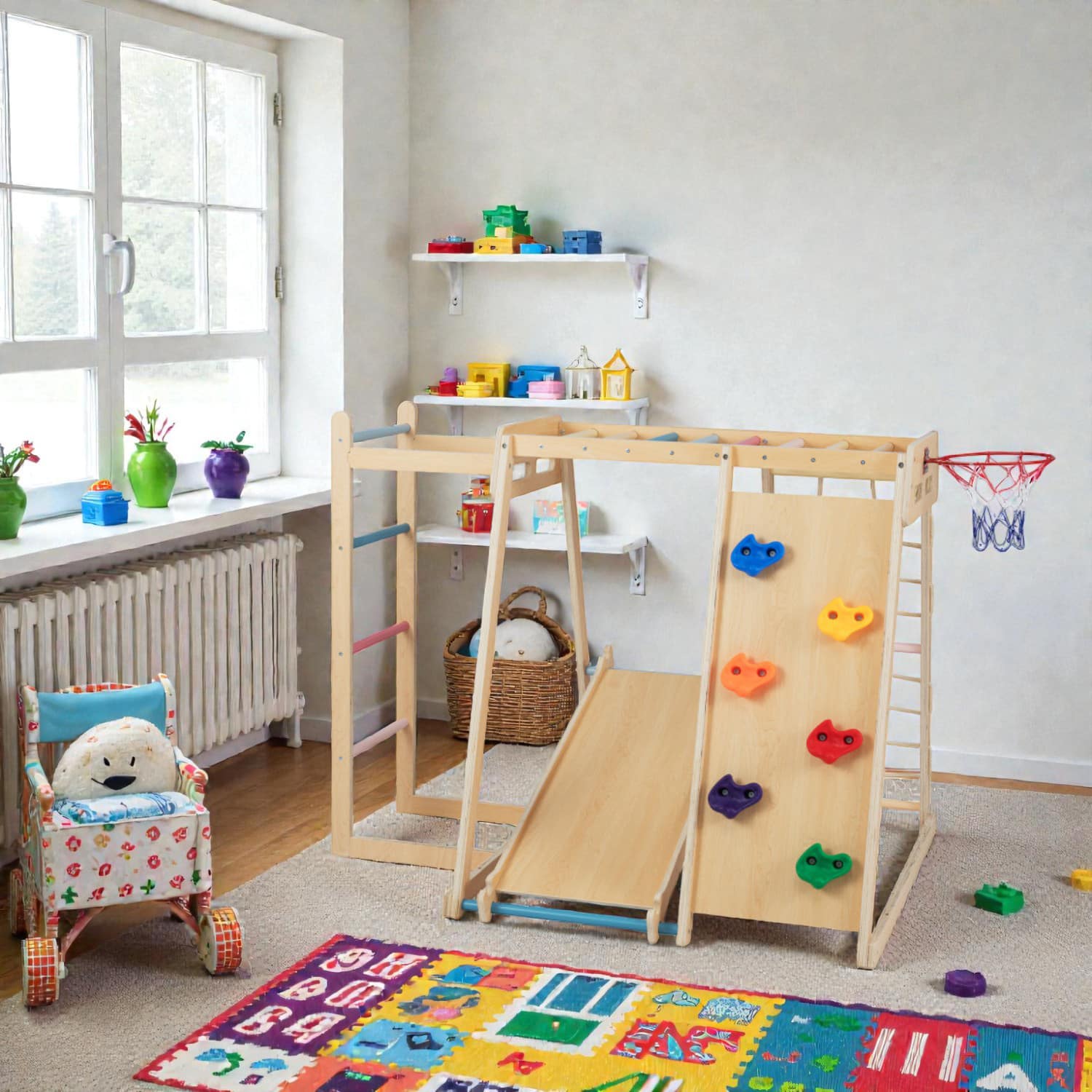 BreeBe - 6-in-1 Indoor Jungle Gym for Children Aged 3–14 - Macaron