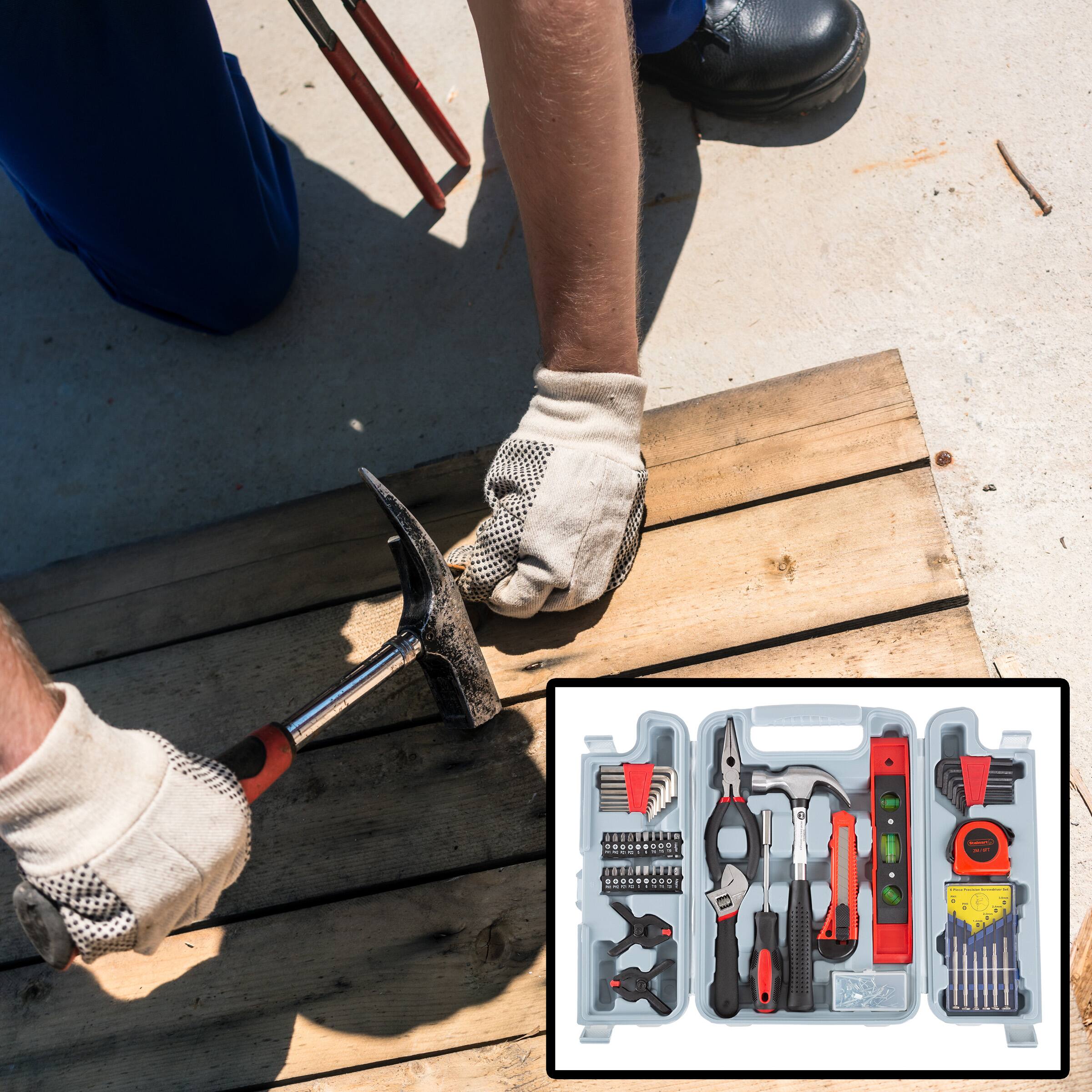 Alt View 3. Stalwart - Tool Kit 132 Heat-Treated Pieces with Carrying Case Essential Steel Hand Tool and Basic Repair Set for Home - Gray.