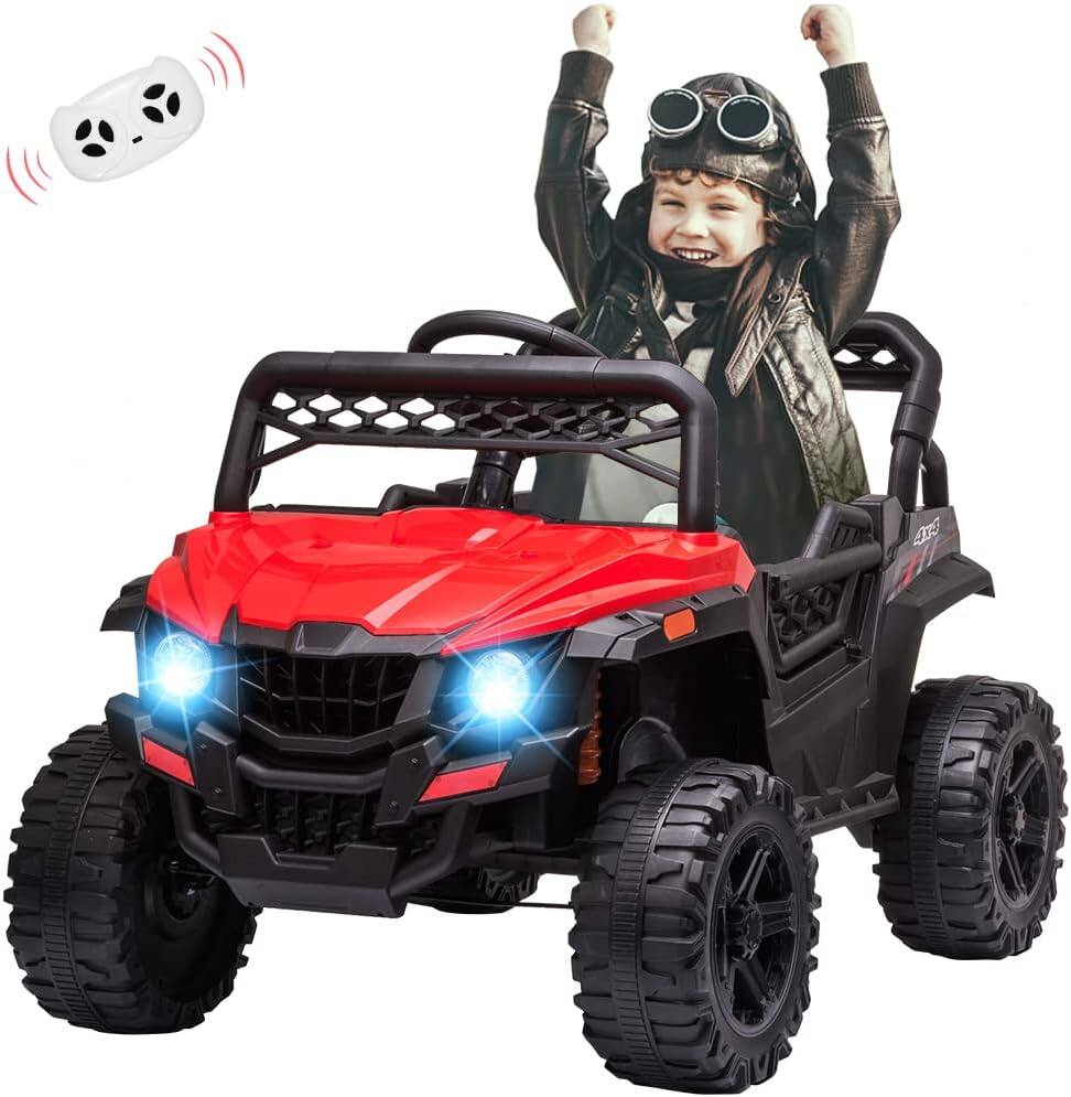 Front. Homhougo - 12V Ride On UTV, Kid Electric Powered Wheel Vehicle for Toddlers with Parental Remote Control,4 Wheels Spring - Red.