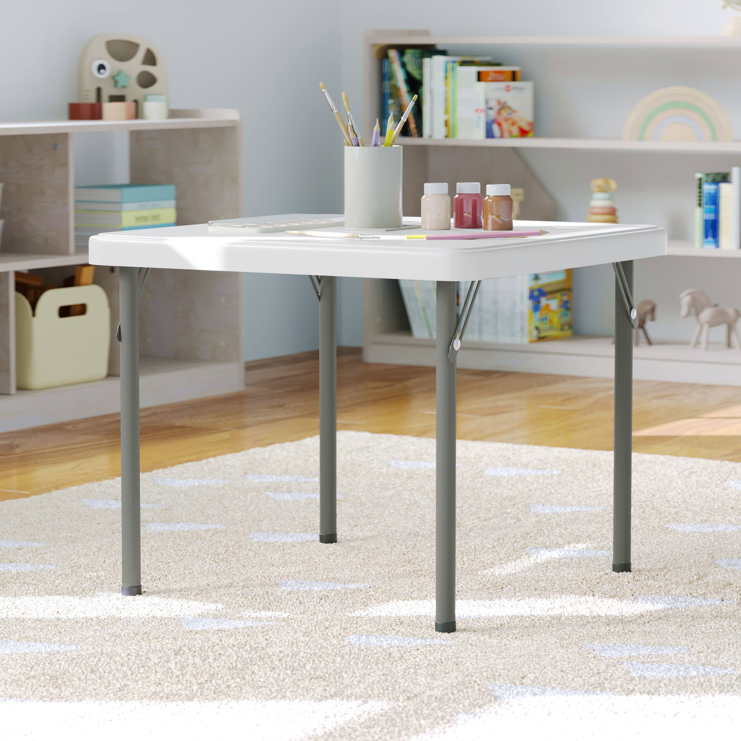 Alt View 2. Flash Furniture - Paige 24x24 Kid's Granite White Plastic Folding Table with Locking Legs - White.