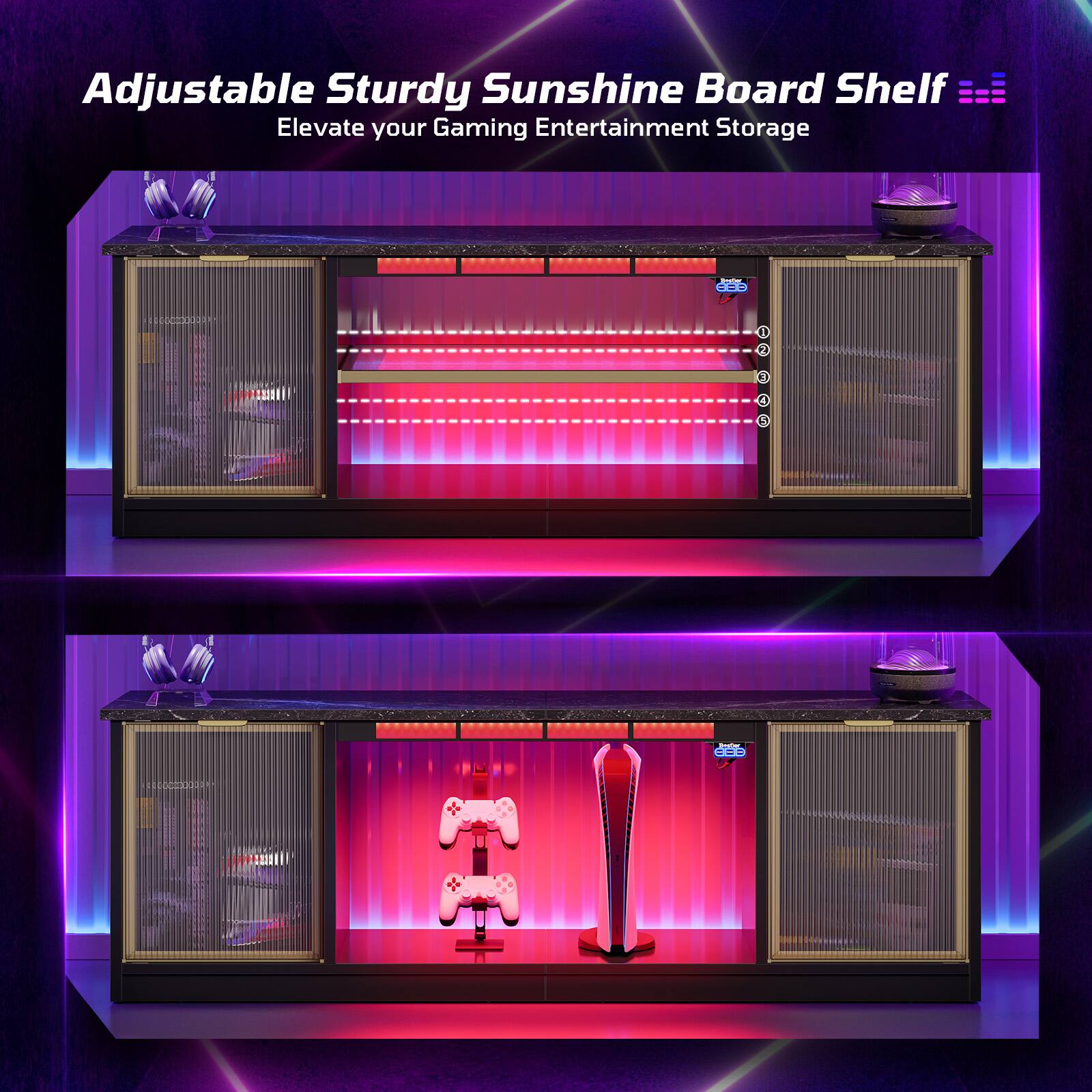 Adjustable Sturdy Sunshine Board Shelf Elevate your Gaming Entertainment Storage