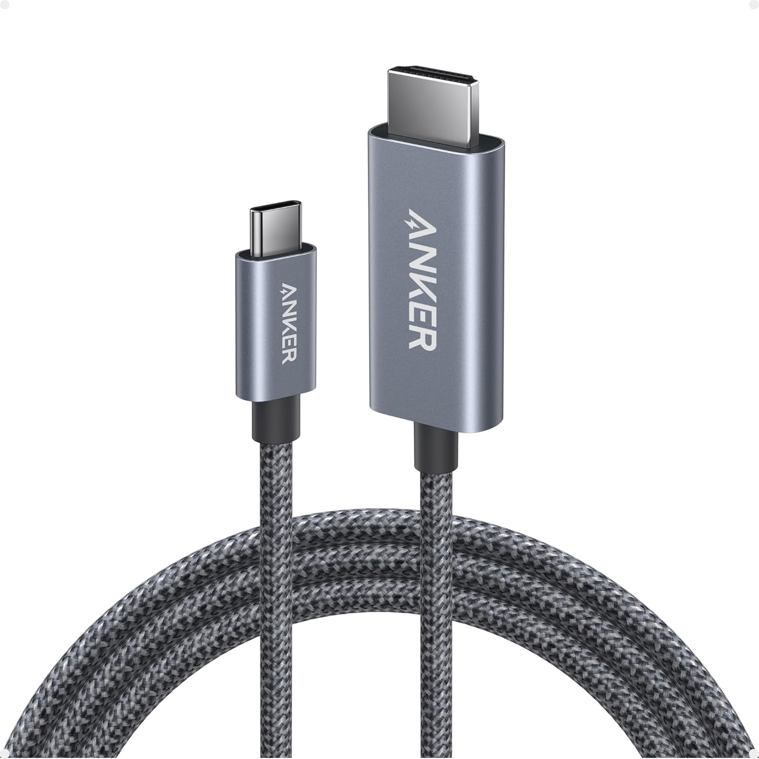 Anker - HDMI Cable, 4K@60Hz Ultra-Fast Nylon-Braided USB C to HDMI Cord - Black