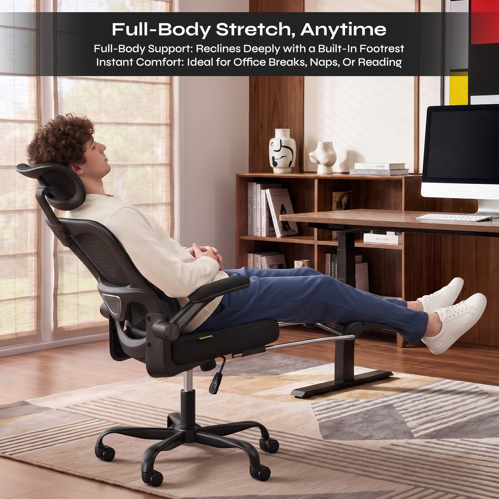 Full-Body Stretch, Anytime  
Full-Body Support: Reclines Deeply with a Built-In Footrest  
Instant Comfort: Ideal for Office Breaks, Naps, or Reading