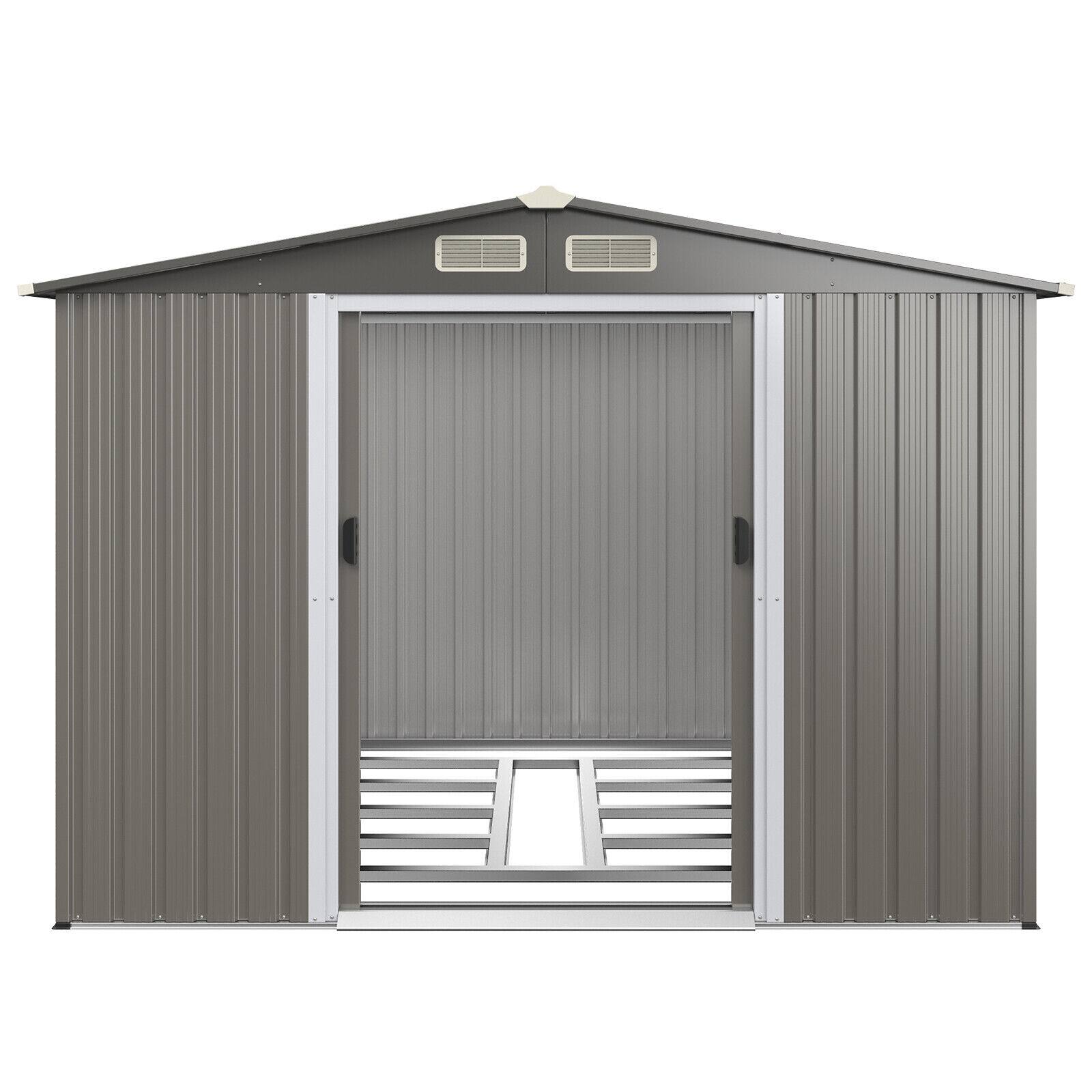Back. SlickBlue - Durable Galvanized Steel Garden Storage Shed for Tools and Equipment - Grey.