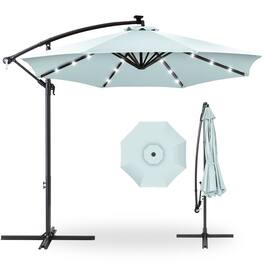 Best Choice Products - 10ft Solar LED Offset Hanging Outdoor Market Patio Umbrella w/ Adjustable Tilt - Baby Blue
