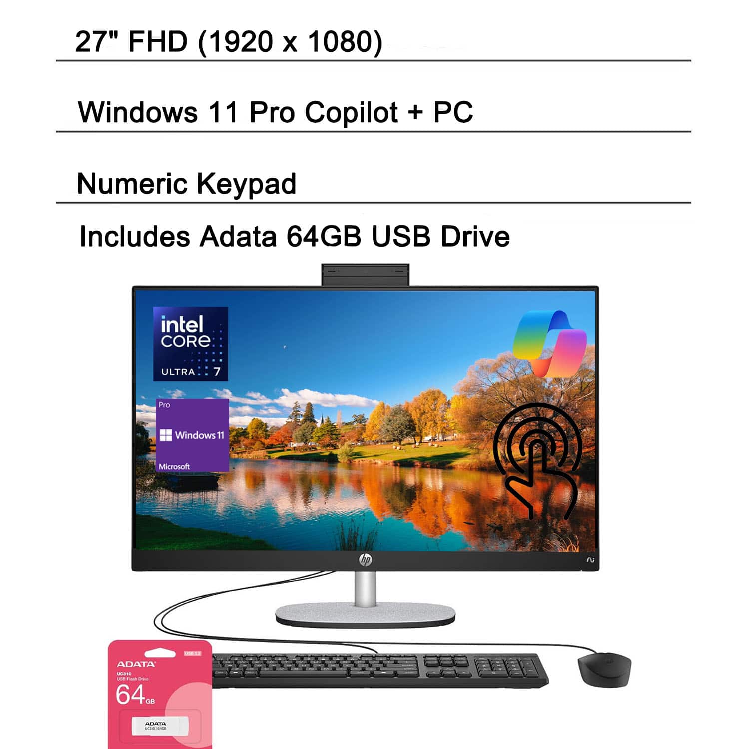 HP - 27" Touchscreen All-in-One - Wired KB & M - Intel Core Ultra 7 255U - 64GB RAM, 1TB SSD - For Pro Business & Home - Black
