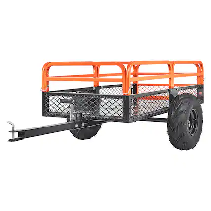 Front. VEVOR - Heavy Duty Steel ATV Dump Trailer, 1500-Pound Load Capacity 15 Cubic Feet, Tow Behind Dump Cart Garden Trailer - Black.