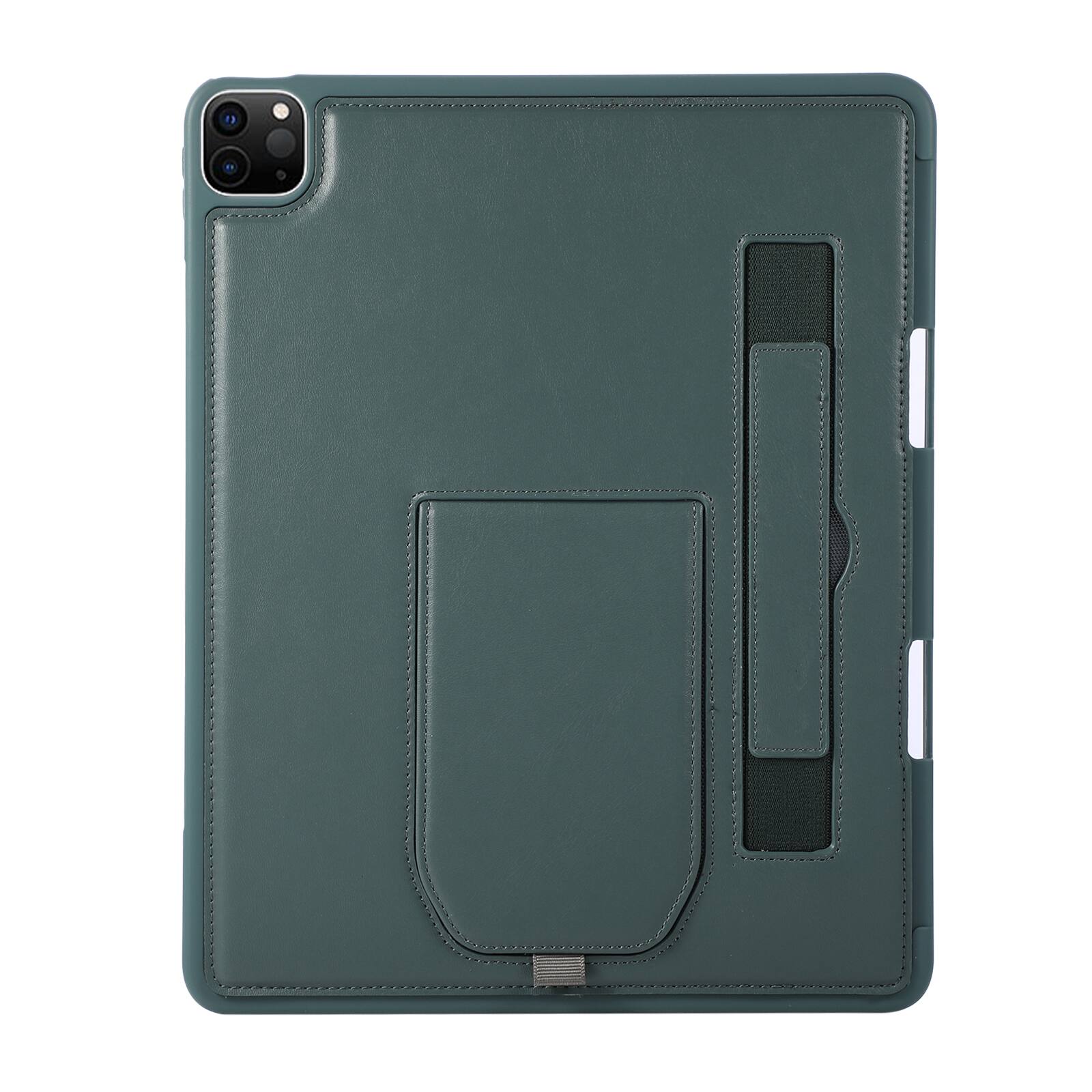 Angle. UUCOVER - Case for iPad Air 13-inch M4 M3 M2 (2026/2025/2024) Shockproof PU Leather Hand Strap Kickstand Pencil Holder Cover - Darkgreen.