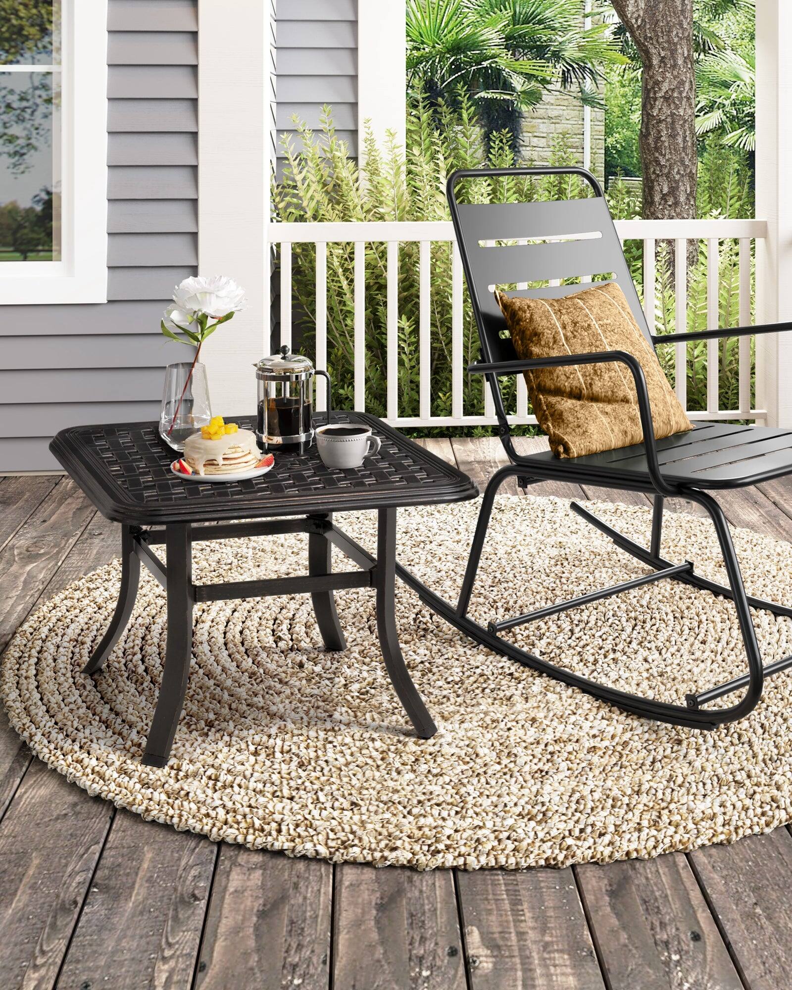 Angle. Crestlive Products - Crestlive Products Black Square Cast Aluminum Outdoor Side Table with Umbrella Hole - Brown.