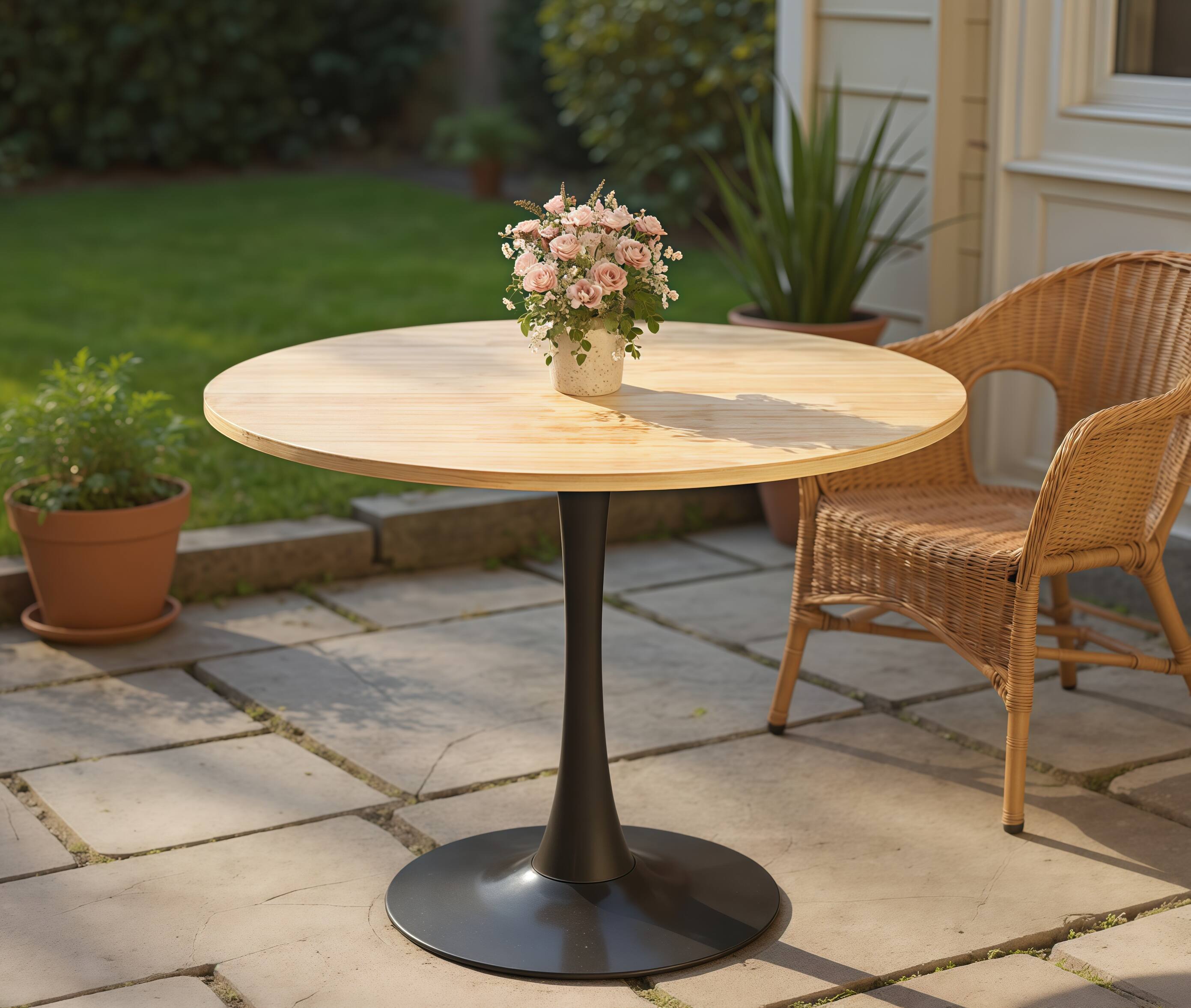 Alt View 6. PexFix - 23.6" Minimalist Round Dining Table, Space-Saving Coffee Table for Kitchen & Living Room - Natural.