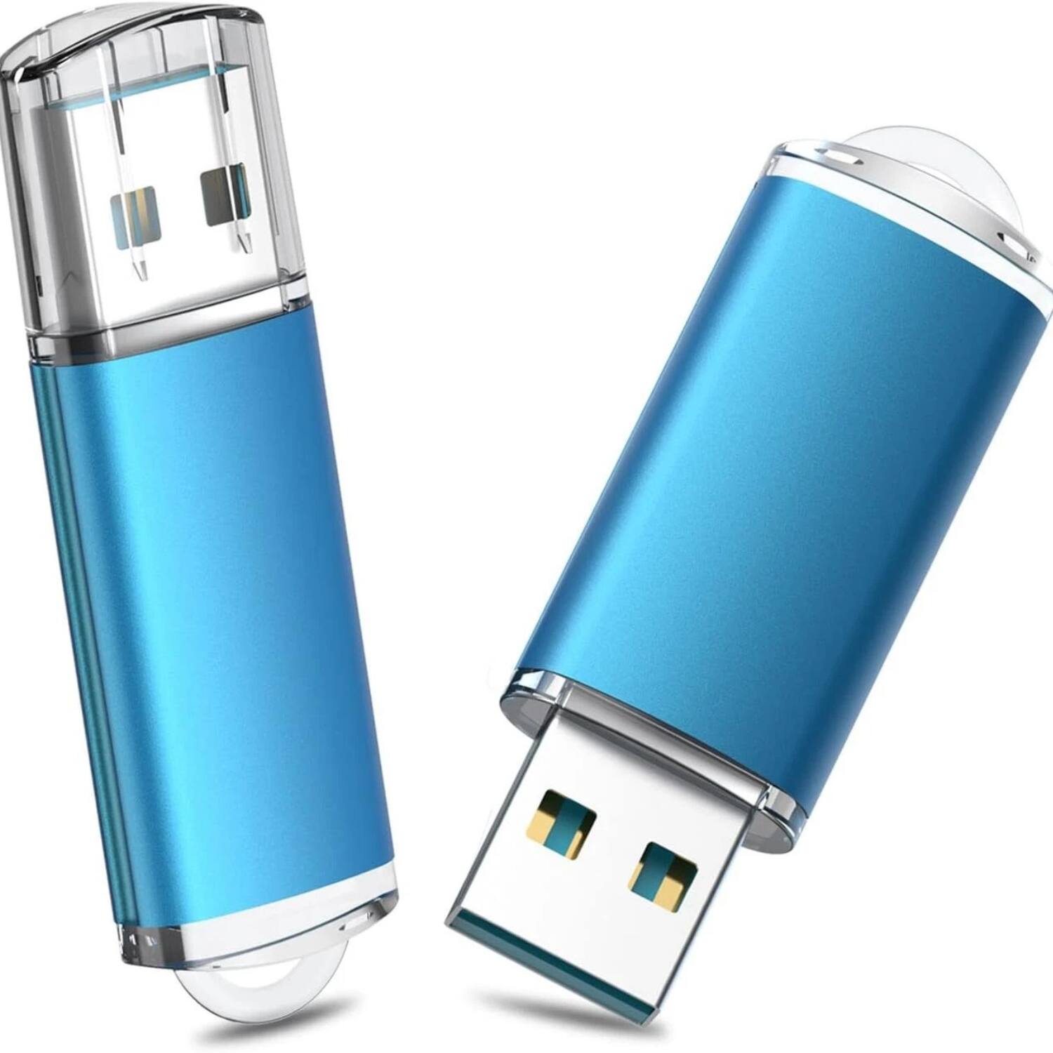 Front. Stock Preferred - 2-Pack 128GB USB 3.0 Metal Flash Drives – High Speed - Blue.