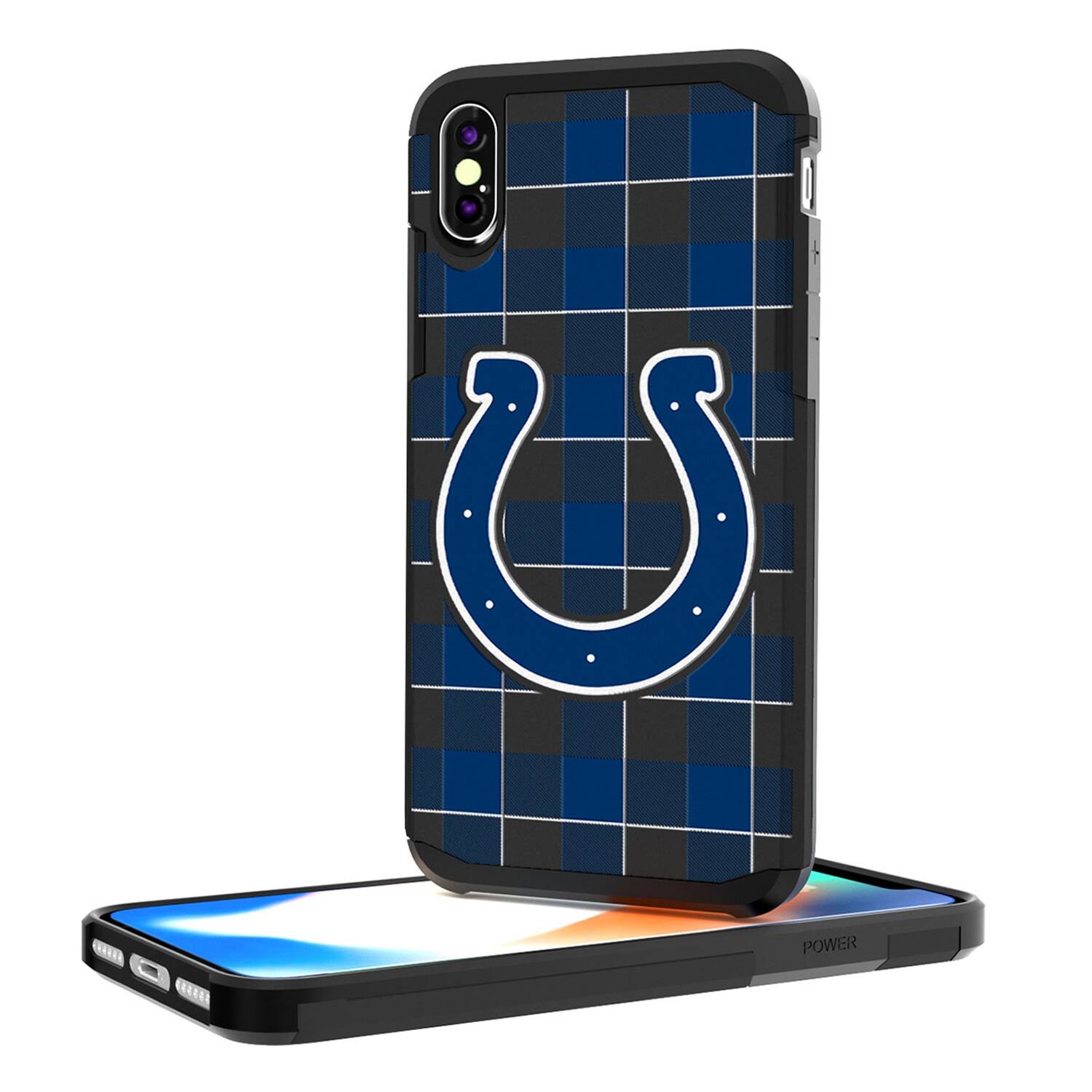 Alt View 2. Keyscaper - Indianapolis Colts iPhone Rugged Plaid Design Case - XR - Multicolor.