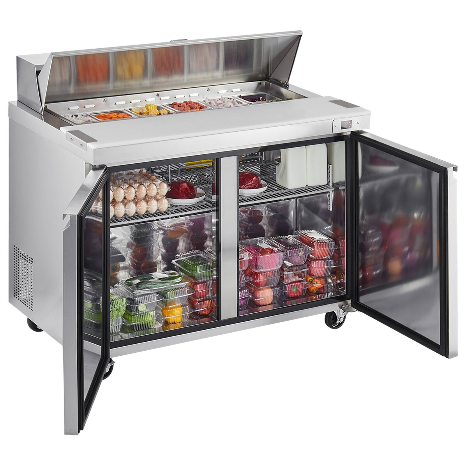 Alt View 5. VEVOR - 48"W Commercial Refrigerator, 12.5 Cu. Ft Sandwich Prep Refrigerated Table, Mega Top Food Prep Fridge - silver.