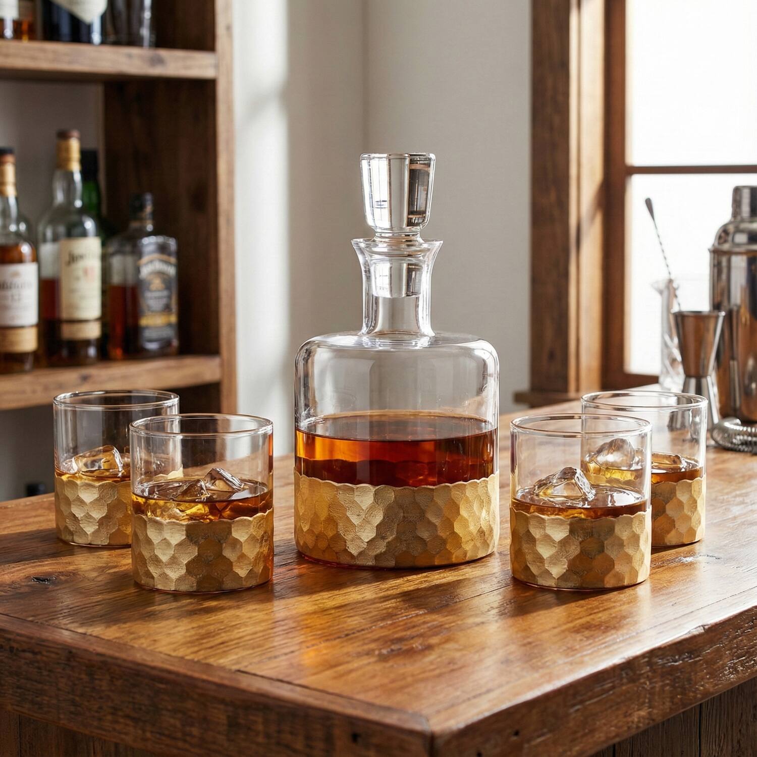 Jay Import Set of 5 Daphne Whiskey Decanter Gold 206705-5WHGB