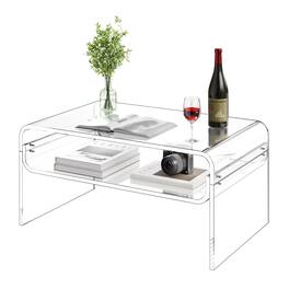 VEVOR - Acrylic Coffee Table, 2 Tiers Center Table with Storage Shelf, Modern Rectangle Acrylic Coffee Desk - Colorless and transparent