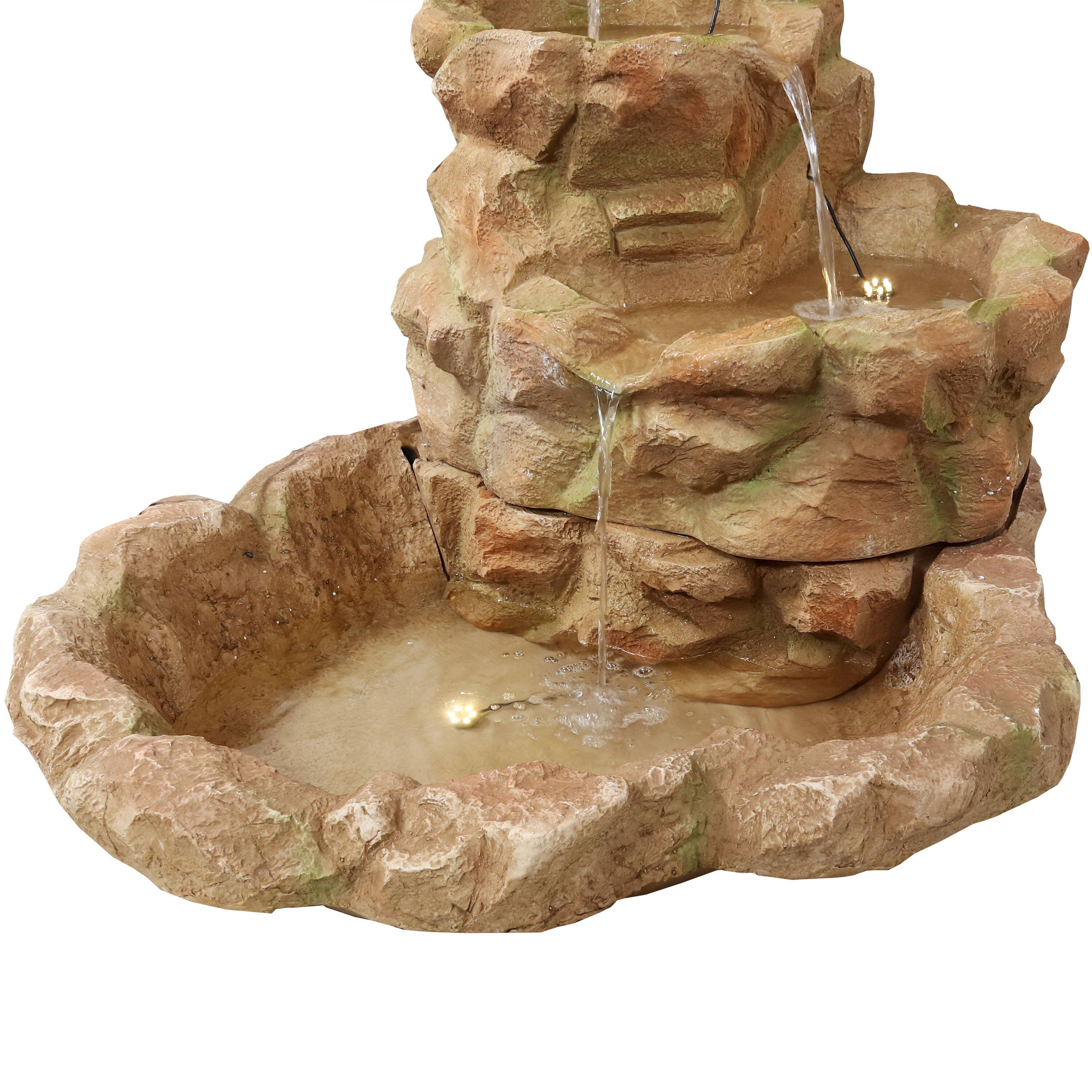 Alt View 5. Sunnydaze - Lighted Stone Springs Waterfall Fountain with LED Lights - 42 in - Light Brown.