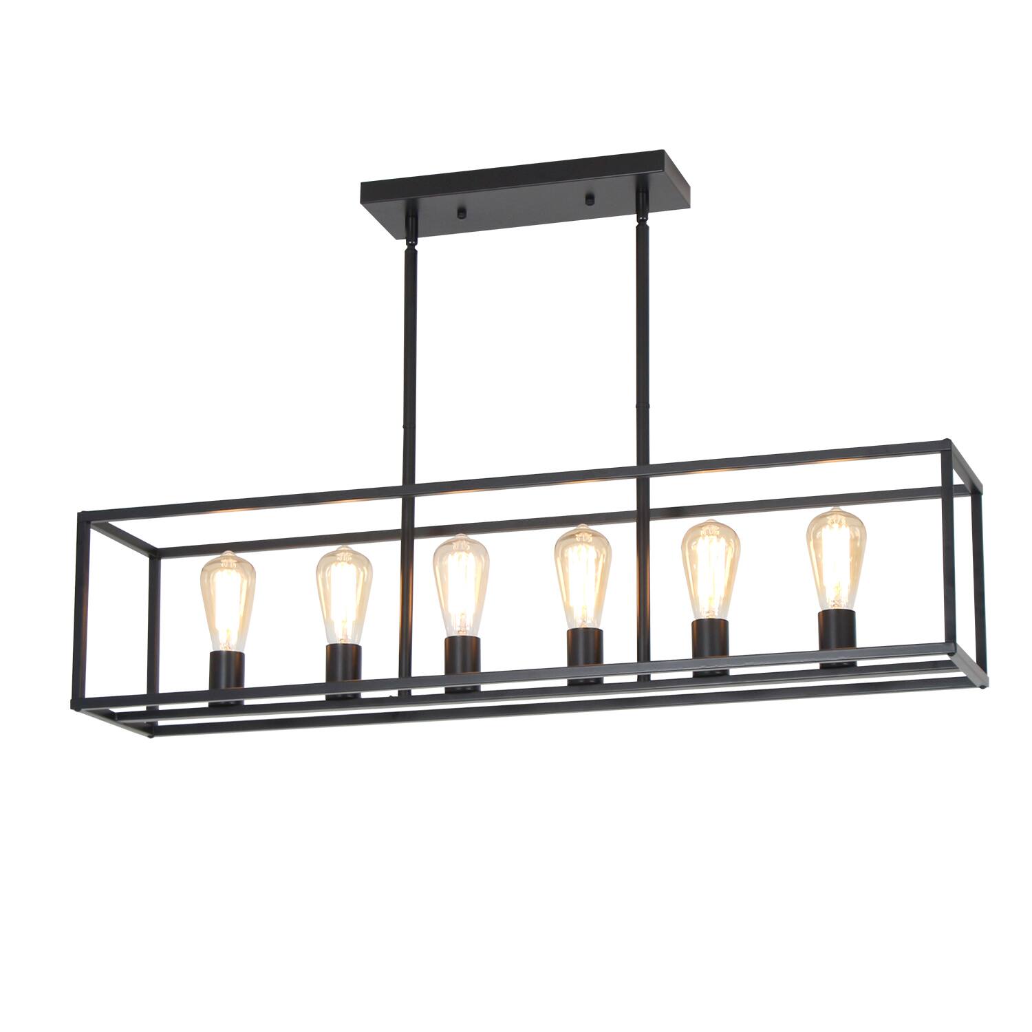 Front. Umeiluce - 6 Lights Island Chandelier Farmhouse Vintage Style for Dinning Room, Kitchen, Showroom, Restaurant - Matte Black.