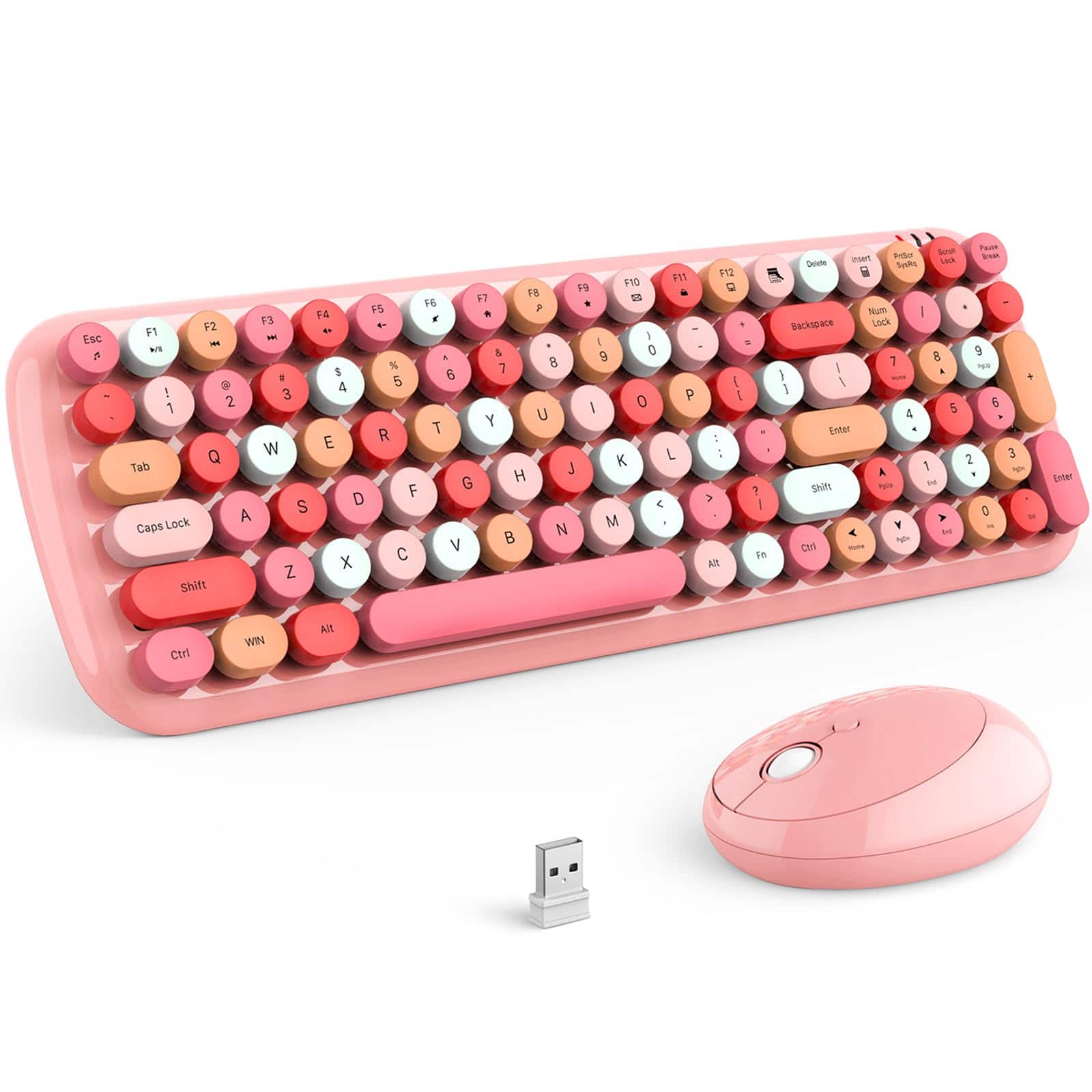 Cedar Assembly - Wireless And Mouse Combo Green Colorful Typewriter Full-size Retro Keyboards - Usb Receiver Plug Play For - Light Pink