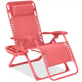 Best Choice Products - Monochromatic Zero Gravity Chair, Folding Patio Recliner w/Side Tray, Headrest - Coral