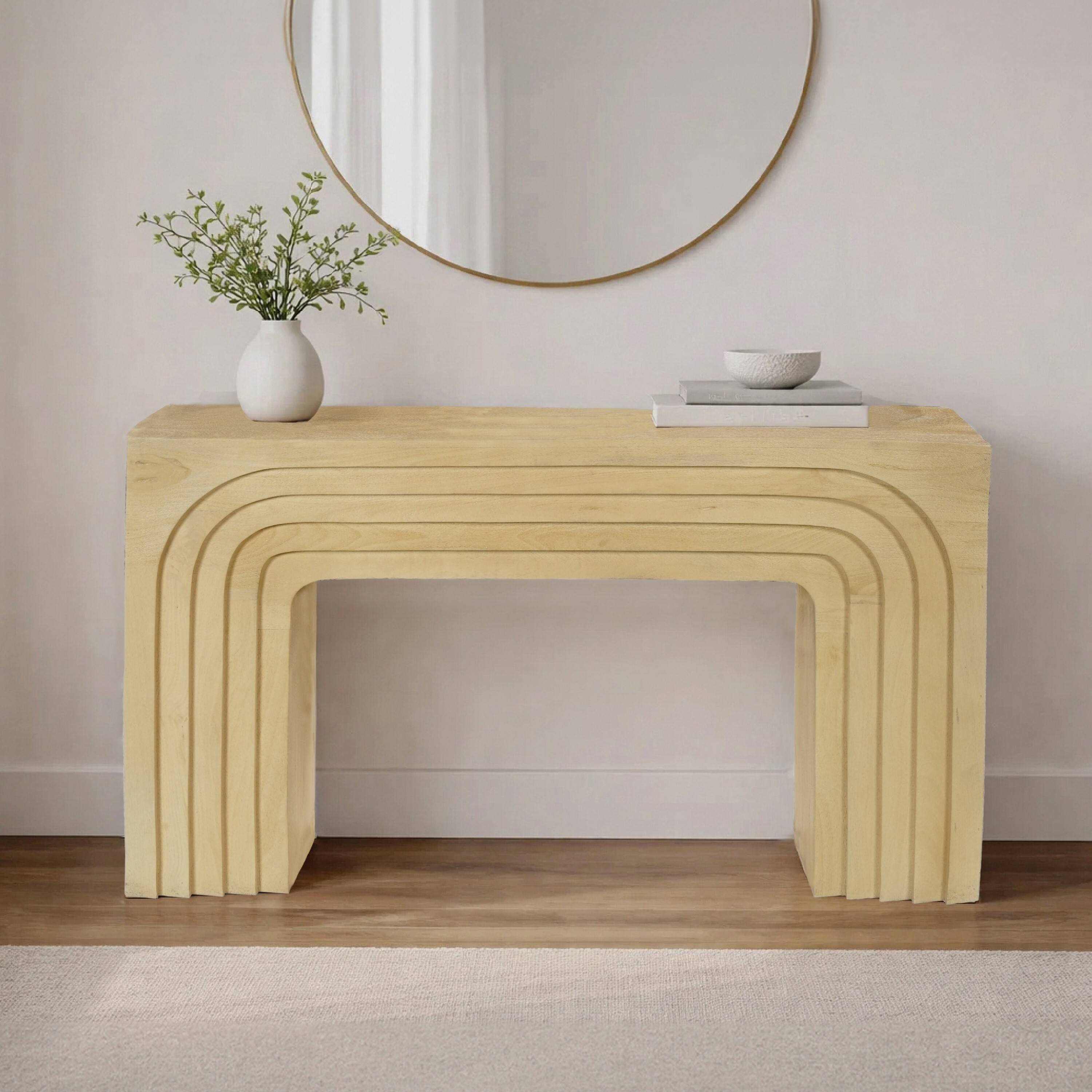 Alt View 10. Manhattan Lane - Kesna Console Sofa Table, 53 Inch Sculpted Arch, Light Beige Mango Wood - Beige.