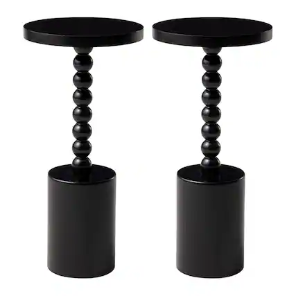 Front. COZAYH - COZAYH Farmhouse Pedestal Side Table for Living Room & Bedrooms, Black, Set of 2 - Black.
