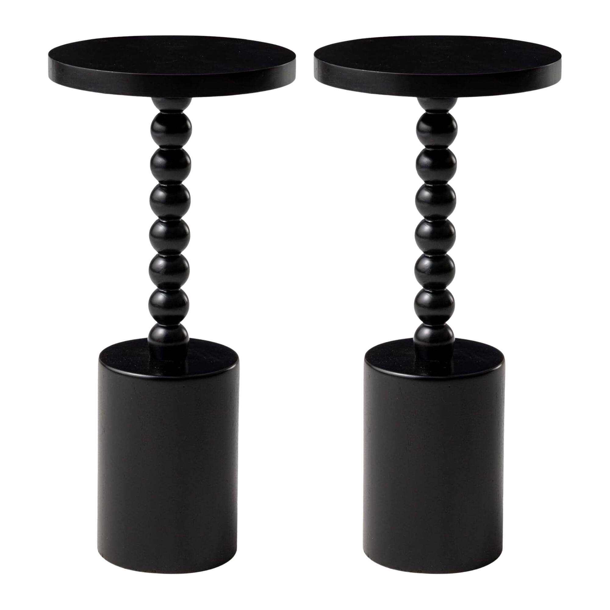 COZAYH - Farmhouse Pedestal Side Table for Living Room & Bedrooms, Set of 2 - Black