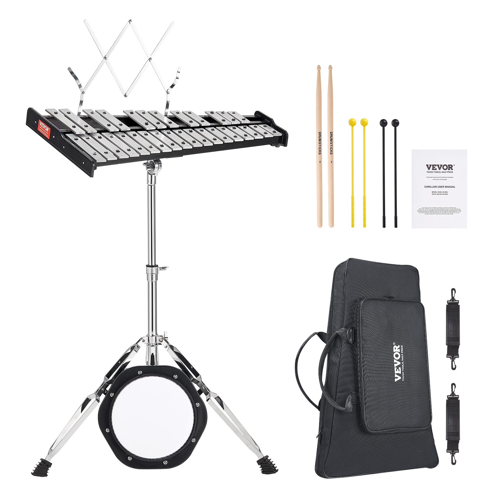 VEVOR - 30 Note Glockenspiel Xylophone Bell Kit, Professional Percussion Instrument Set with Mallets, Drum Sticks - Silver price history on PriceWatchPro