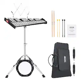 VEVOR - 30 Note Glockenspiel Xylophone Bell Kit, Professional Percussion Instrument Set with Mallets, Drum Sticks - Silver