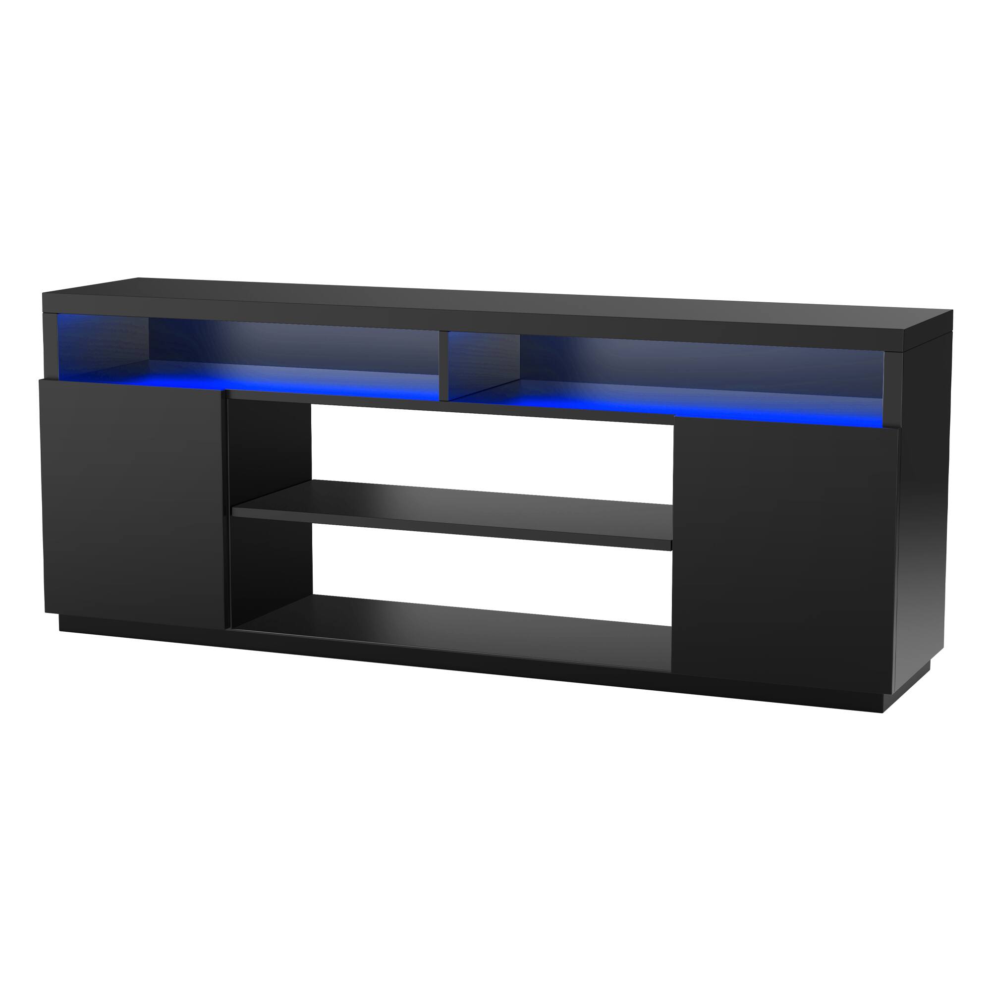 Alt View 5. Ihomeadore - 68" White LED TV Stand Media Console with Adjustable Open Shelves for TVs up to 78" - White.