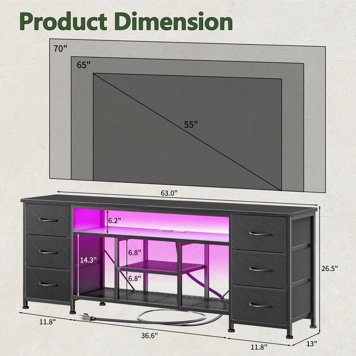 Product Dimension: 70" x 65" x 55" x 63.0" x 6.2" x 14.3" x 6.8" x 6.8" x 26.5" x 11.8" x 36.6" x 11.8" x 13"