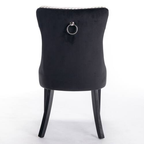 Alt View 2. LUCKY ONE - Assembled Tufted PU Velvet Dining Chair Set of 2 with Wood Legs Nailhead Trim High Back - White+Black.