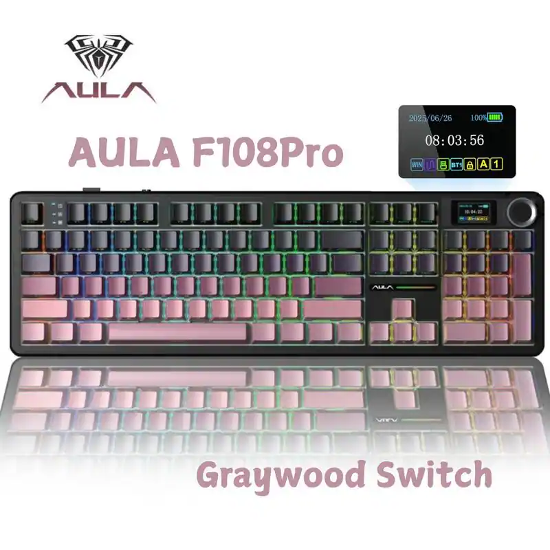 AULA F108 Pro, 104 Key Wireless Hot Swappable Mechanical Gaming ...