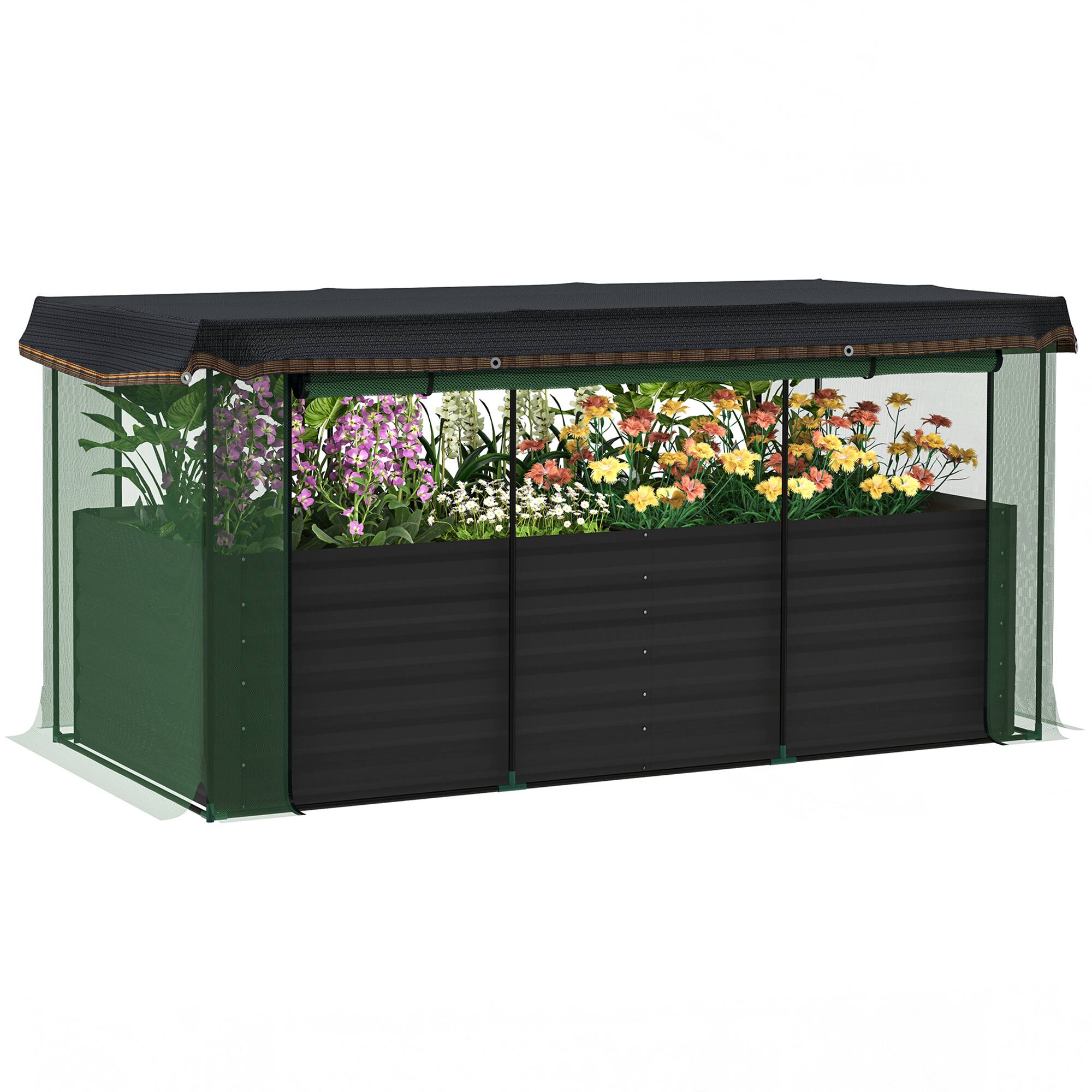 Outsunny - 7.3 x 3.4 x 2 ft Galvanized Raised Garden Bed with Crop Cage Plant Protection Net and Shade Cloth Roof - Dark Gray price history on PriceWatchPro