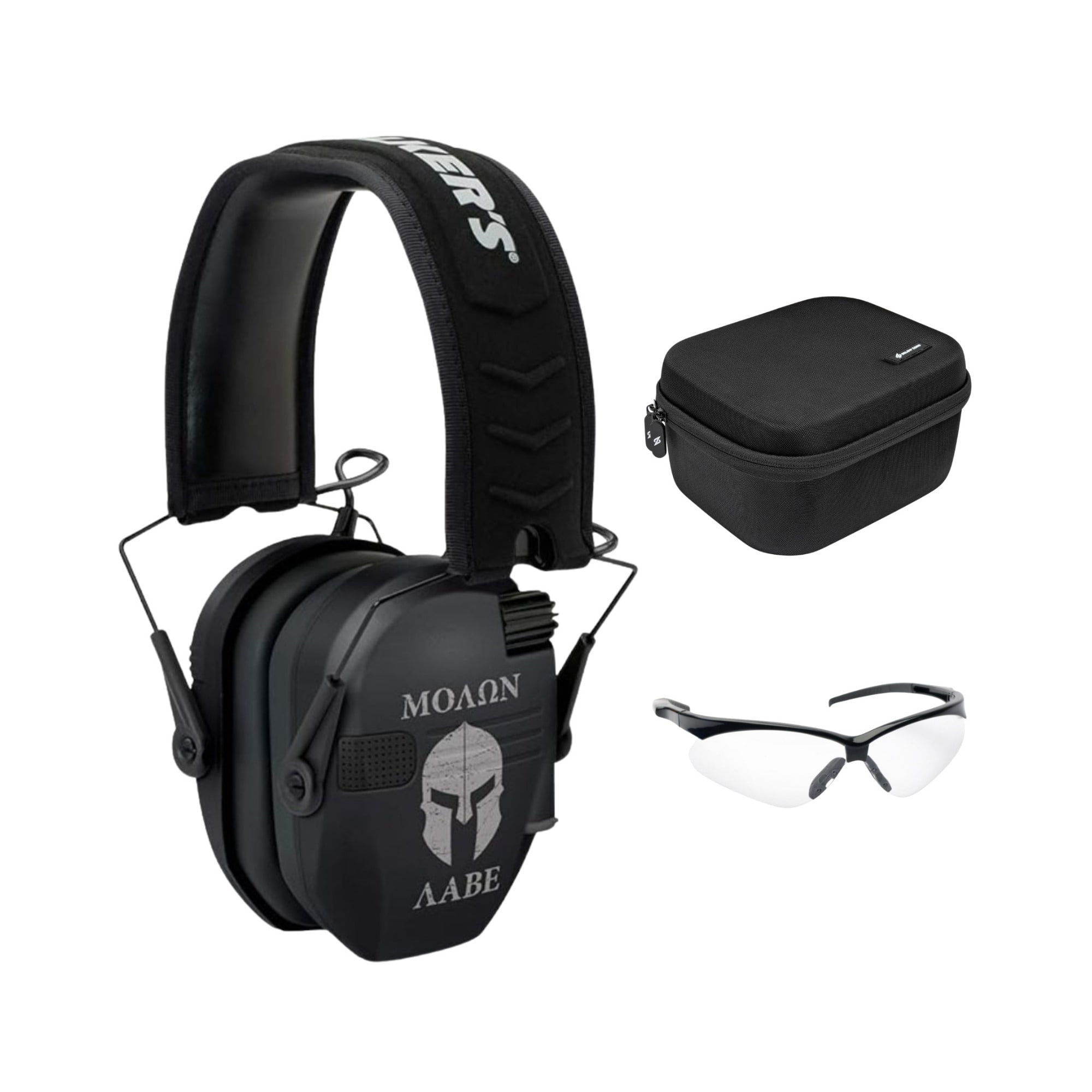 Walker’s - Walker's Razor Slim Ear Muff with Shooting Glasses and Hard Case (3 Items) - Black