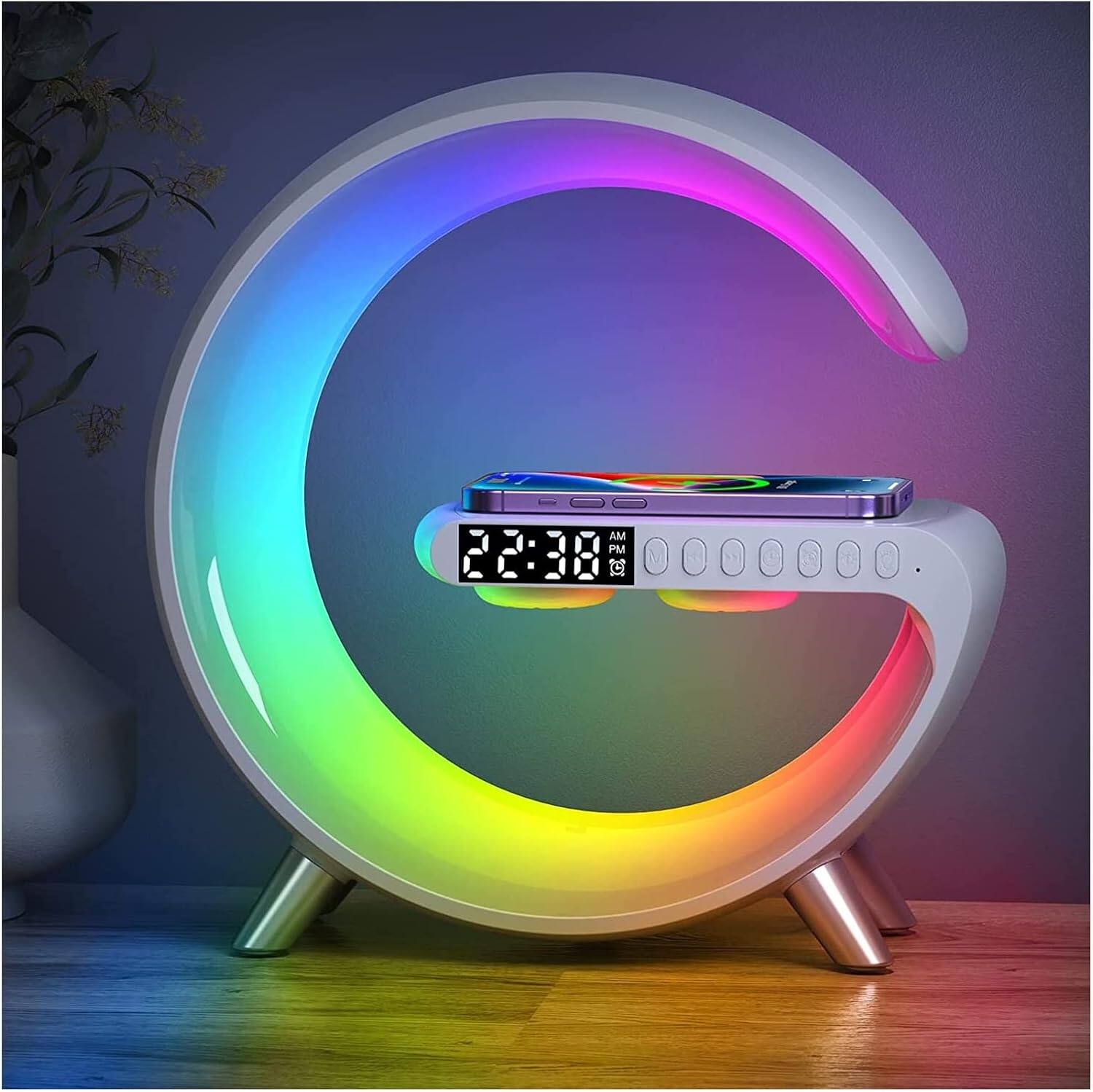 The Best Inks - Black Table Lamp Night Light Smart LED Wireless Charger Alarm Clock Bluetooth with Control Bedroom Office - White
