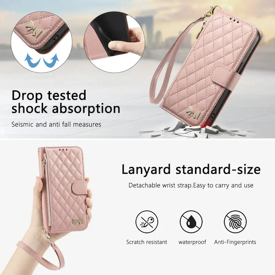 Pink Pro Color Dteck Zipper Wallet Case for Apple iPhone 17 Pro Max,PU Leather Flip ...