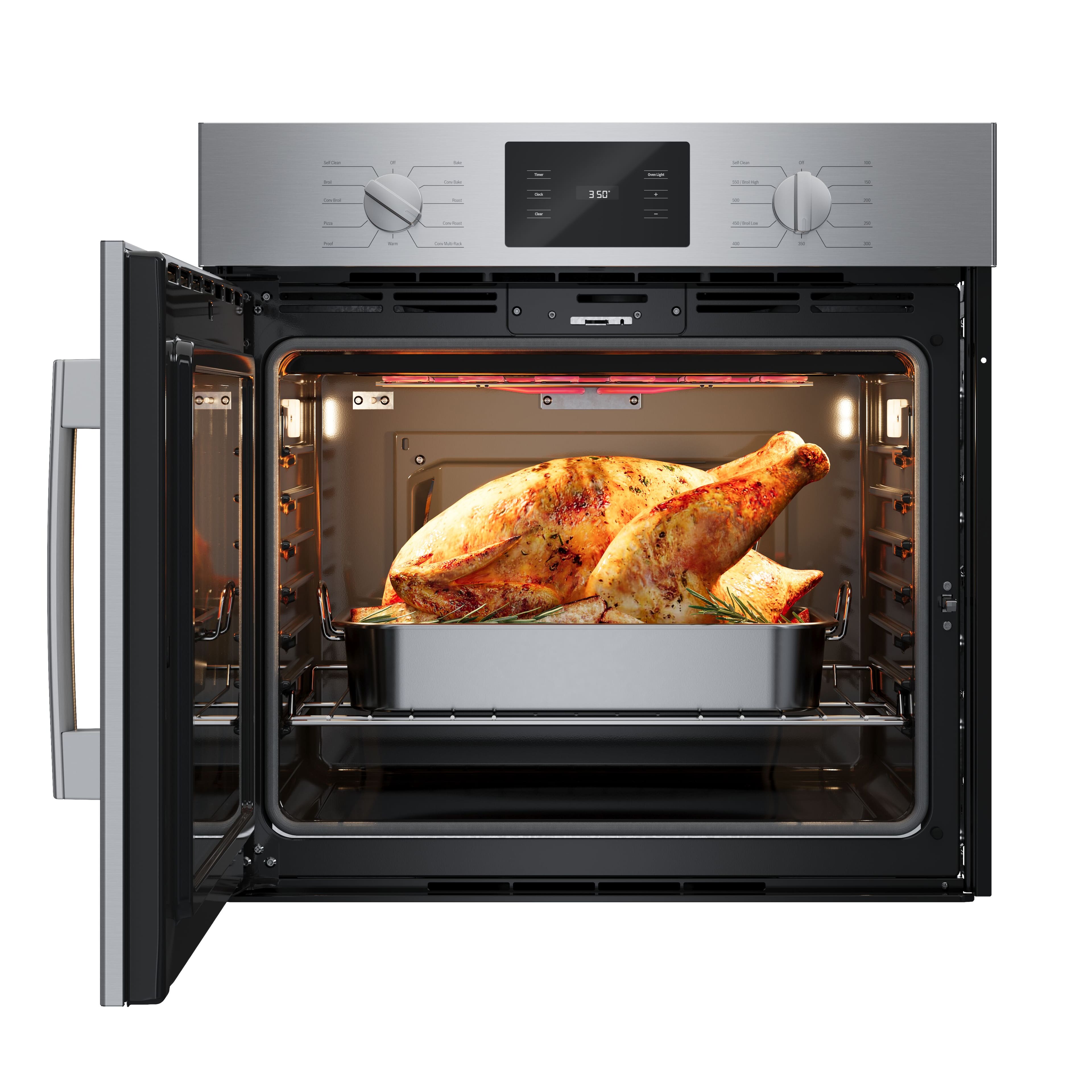 Alt View 14. Bosch - 500 Series 30" 4.6 Cu. Ft. Built-In Single Electric True Convection Wall Oven with Left Opening Door - Stainless Steel.