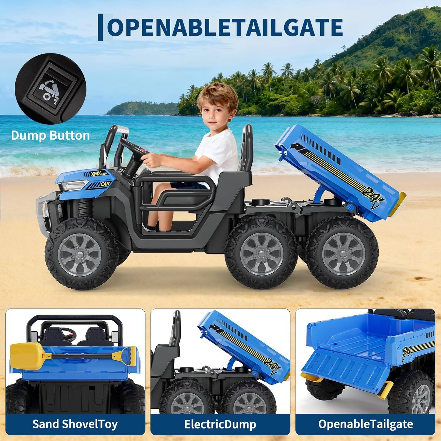 - OPENABLETAILGATE
- Dump Button
- XMX CAR
- Sand Shovel Toy
- Electric Dump
- Openable Tailgate