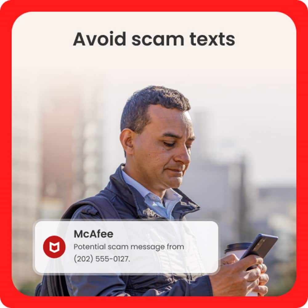 Avoid scam texts. McAfee. Potential scam message from (202) 555-0127.