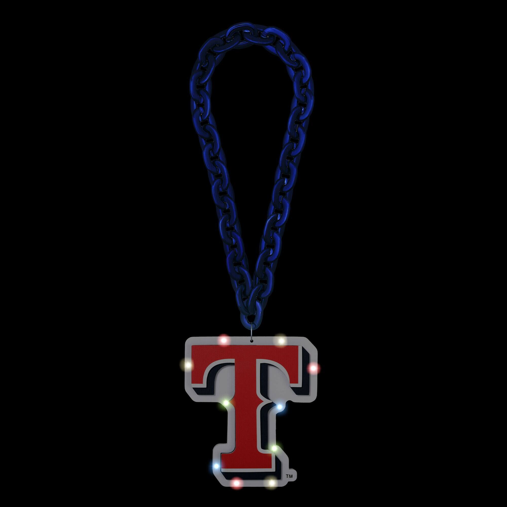 Alt View 1. FOCO - Texas Rangers Light Up Big Logo Fan Chain - Multicolor.
