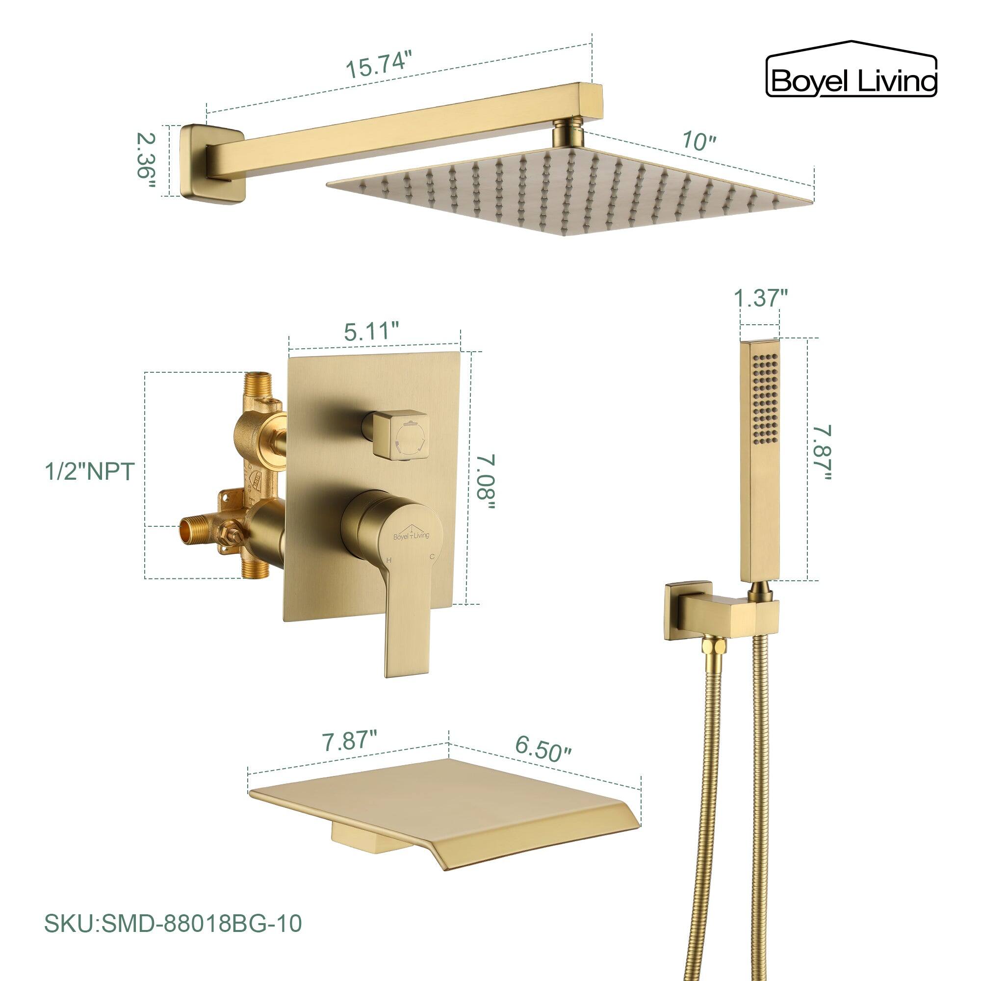 Boyel Living, SKU:SMD-88018BG-10, 15.74", 2.36", 10", 5.11", 1.37", 1/2"NPT, 7.08", 7.87", 7.87", 6.50"
