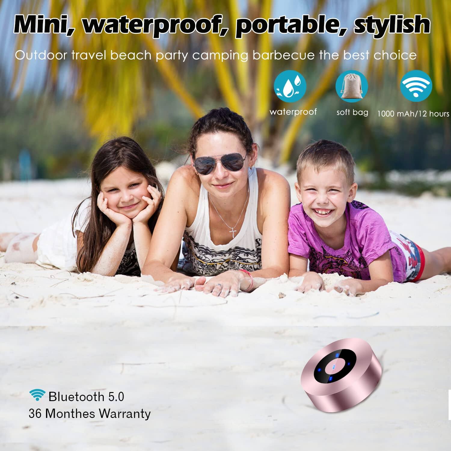 Mini, waterproof, portable, stylish  
Outdoor travel beach party camping barbecue the best choice  

- Waterproof  
- Soft bag  
- 1000 mAh/12 hours  

Bluetooth 5.0  
36 Months Warranty