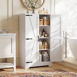 Aheaplus - Small Bathroom Cabinet with Adjustable Shelves, 43.3'' Tall 2 Door Farmhouse Stoage Cabinet for Organization - White