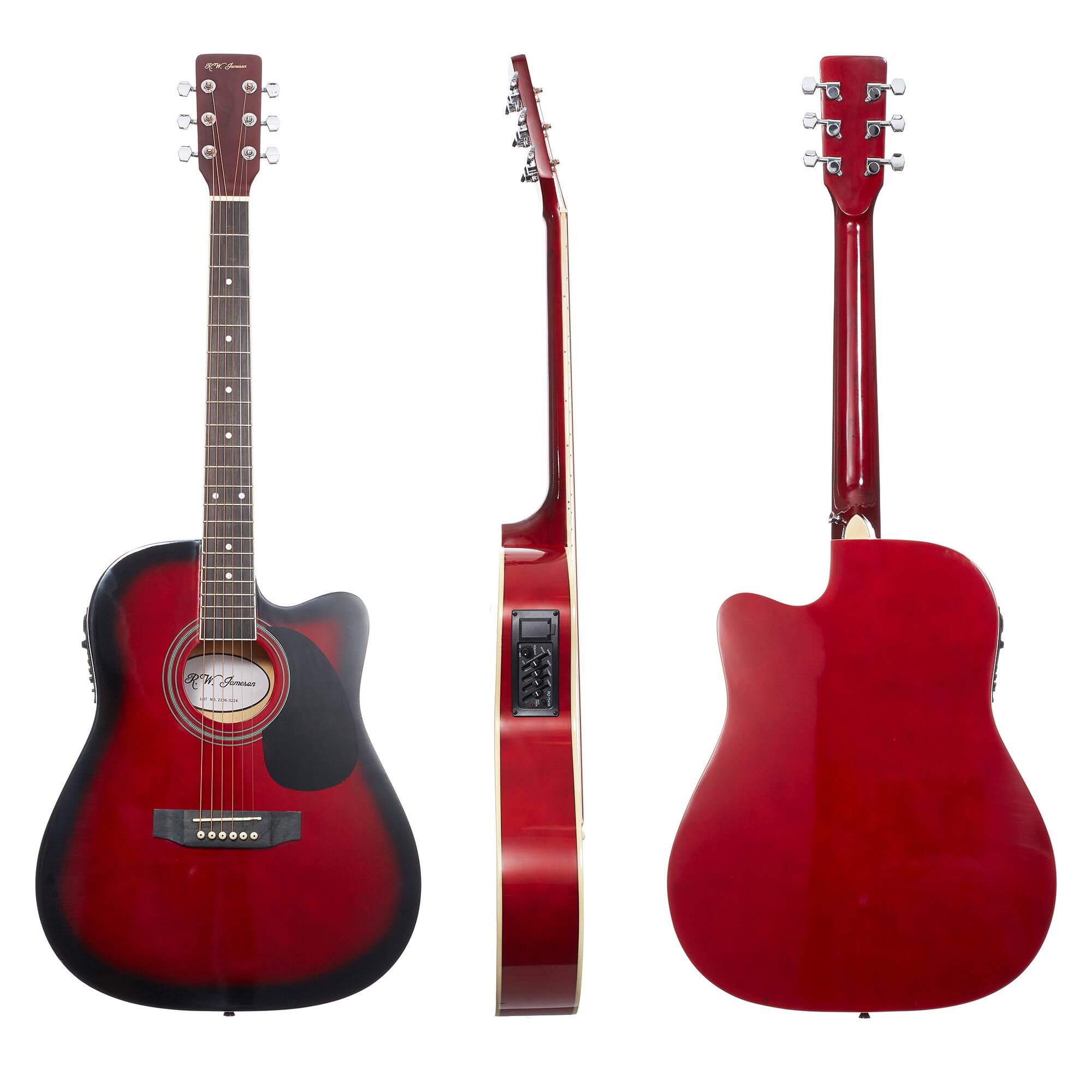 Alt View 1. Jameson Guitars - Thinline Cutaway Acoustic Electric Guitar with Gig Bag - Right Handed - Red.