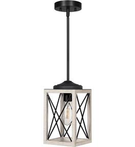 FINEAK - Adjustable Farmhouse Pendant Light-Rustic Wood Grain Metal Fixture - White