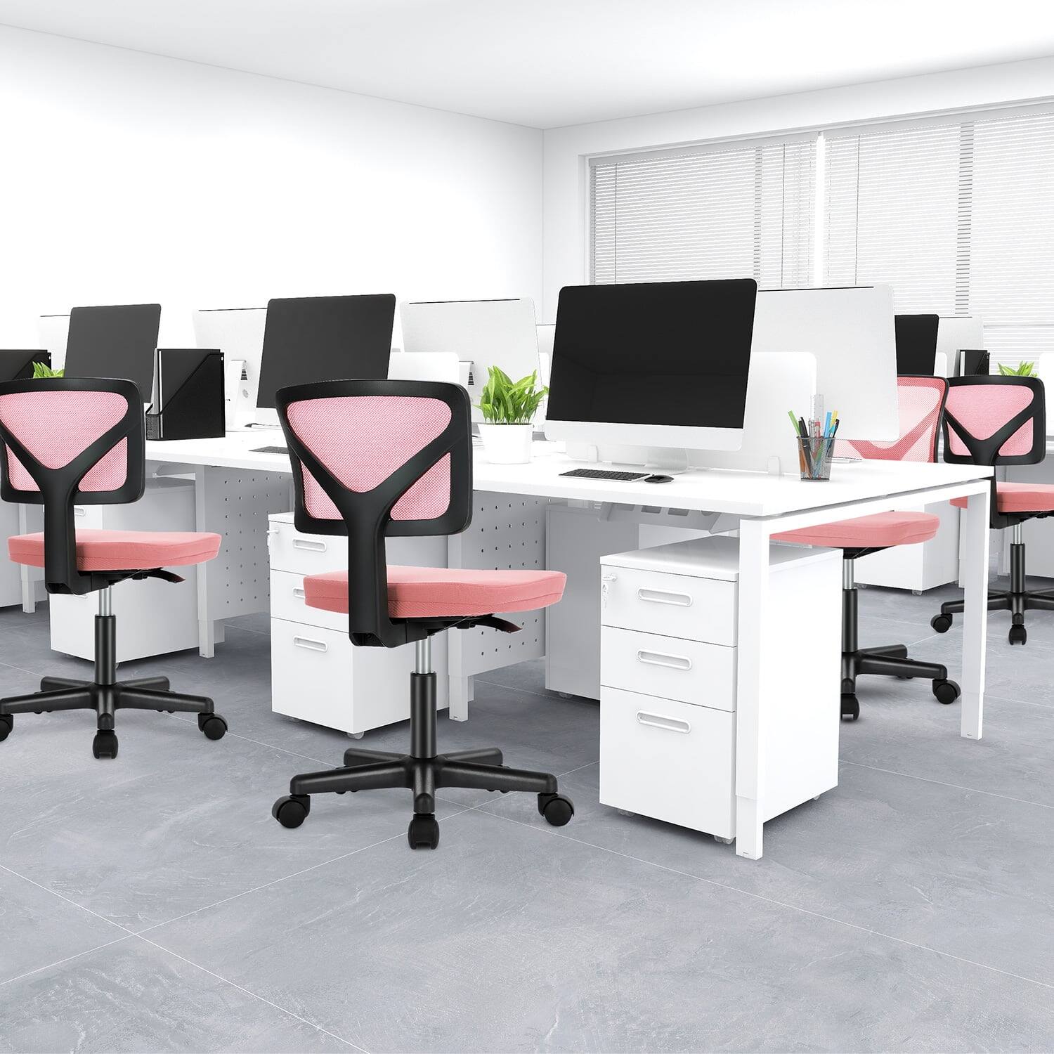 Alt View 6. AOITUN - Home Office Desk Chair, Armless Mesh Computer Chair Small Space Swivel Adjustable Low Back Task Chair, Pink - Pink.