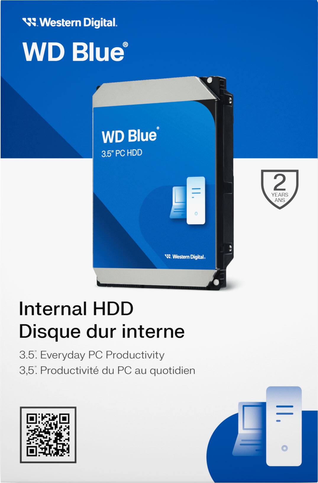 Western Digital  
WD Blue  
3.5" PC HDD  

Internal HDD  
Disque dur interne 3.5"  

Everyday PC Productivity  
Productivité du PC au quotidien  

2 YEARS ANS