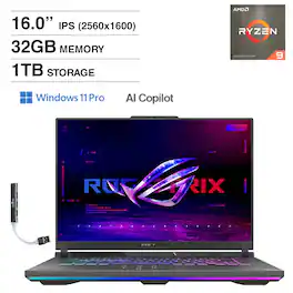 ASUS - ROG Strix G16 Laptop 16.0 WQXGA (AMD Ryzen 9 9955HX, 32GB DDR5, 1TB PCIe SSD, Win 11 Pro) w/USB Hub - Eclipse Gray
