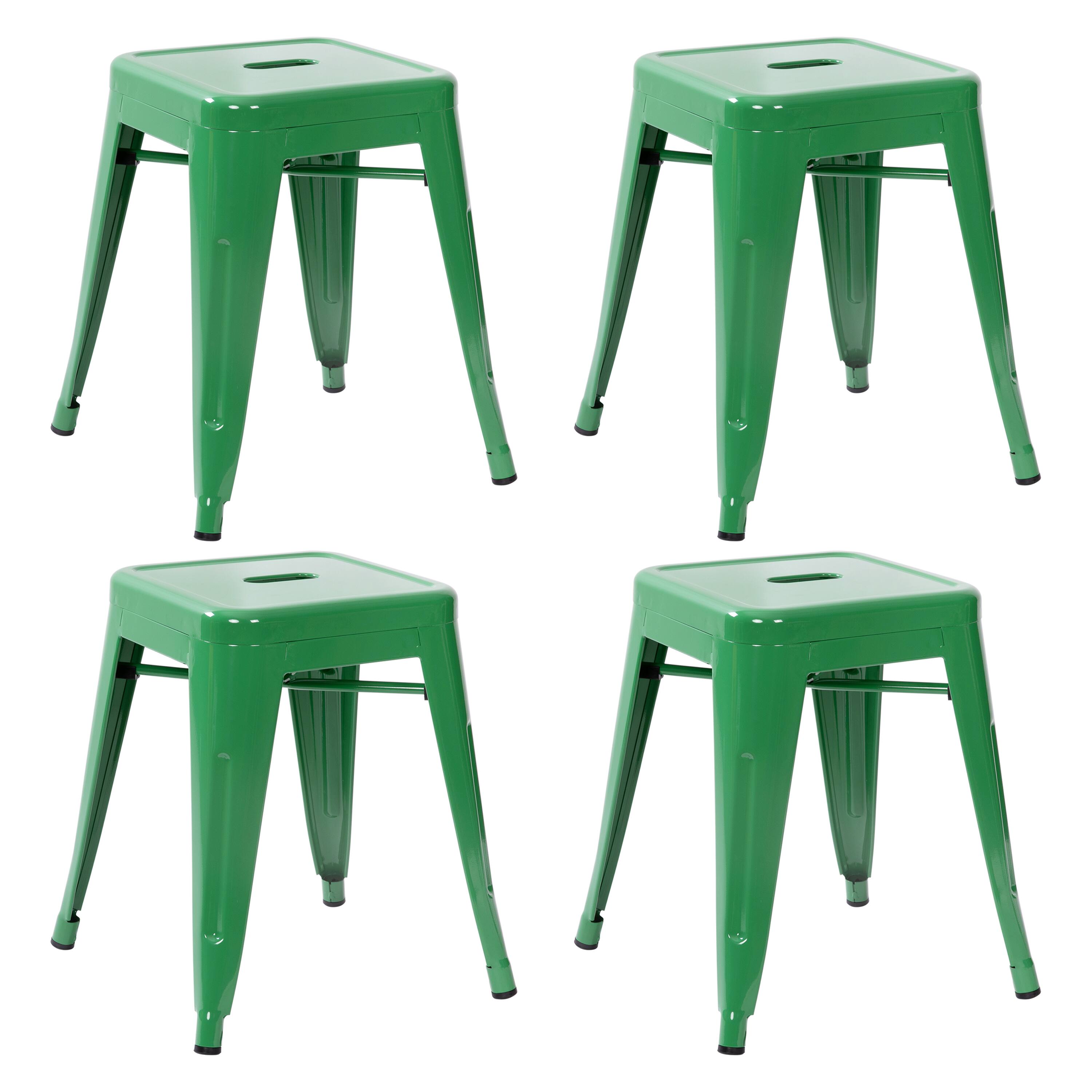 Alt View 1. Emma + Oliver - 18 Inch Table Height Indoor Stackable Metal Dining Stool-Set of 4 - Green.